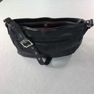 Stone & Co Black Pebbled Leather Shoulder Bag Adjustable Strap Silver Hardware